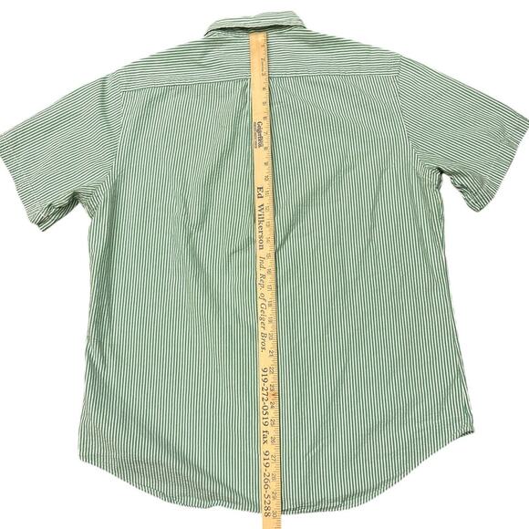 Ralph Lauren Seer Sucker Shirt Mens Size Large Green White Striped Short Sleeve - Picture 7 of 10